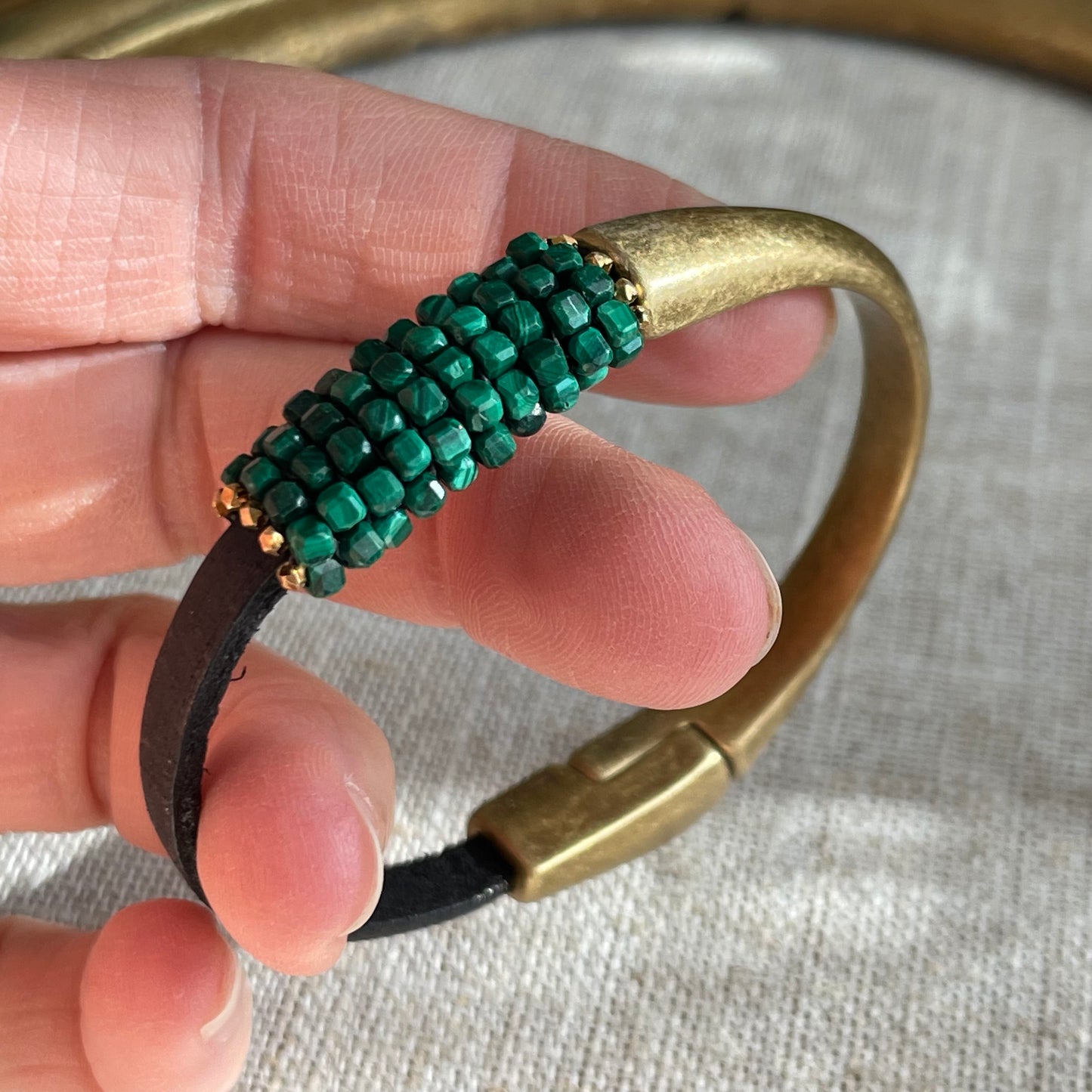 Malachite and Leather Bracelet