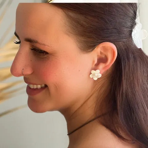 Hibiscus Mother of Pearl Stud Earrings