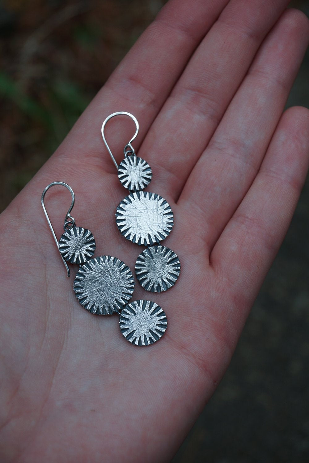 Triple Circle Ridge Drop Earrings