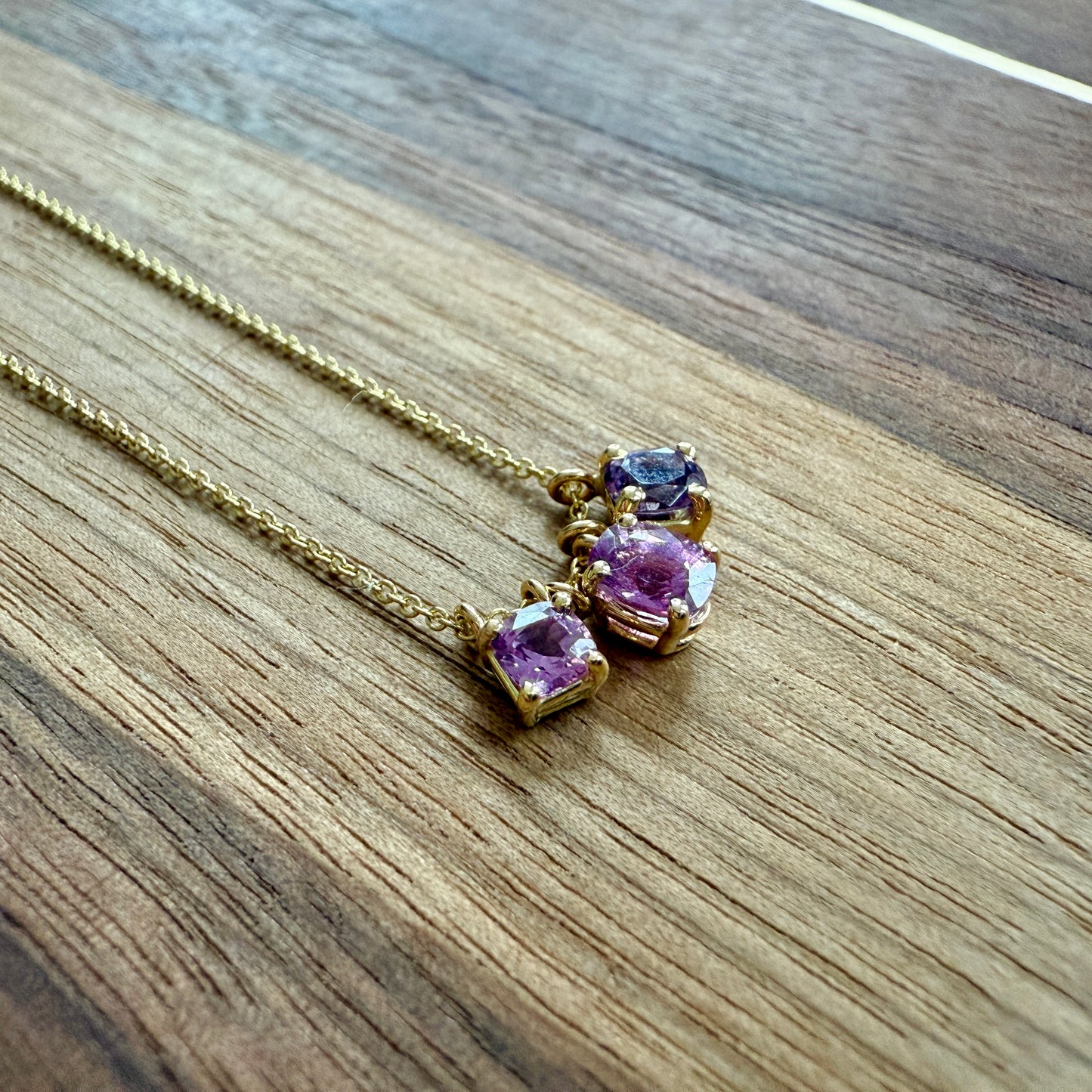 Hot Pink Sapphire Trio Pendant Necklace