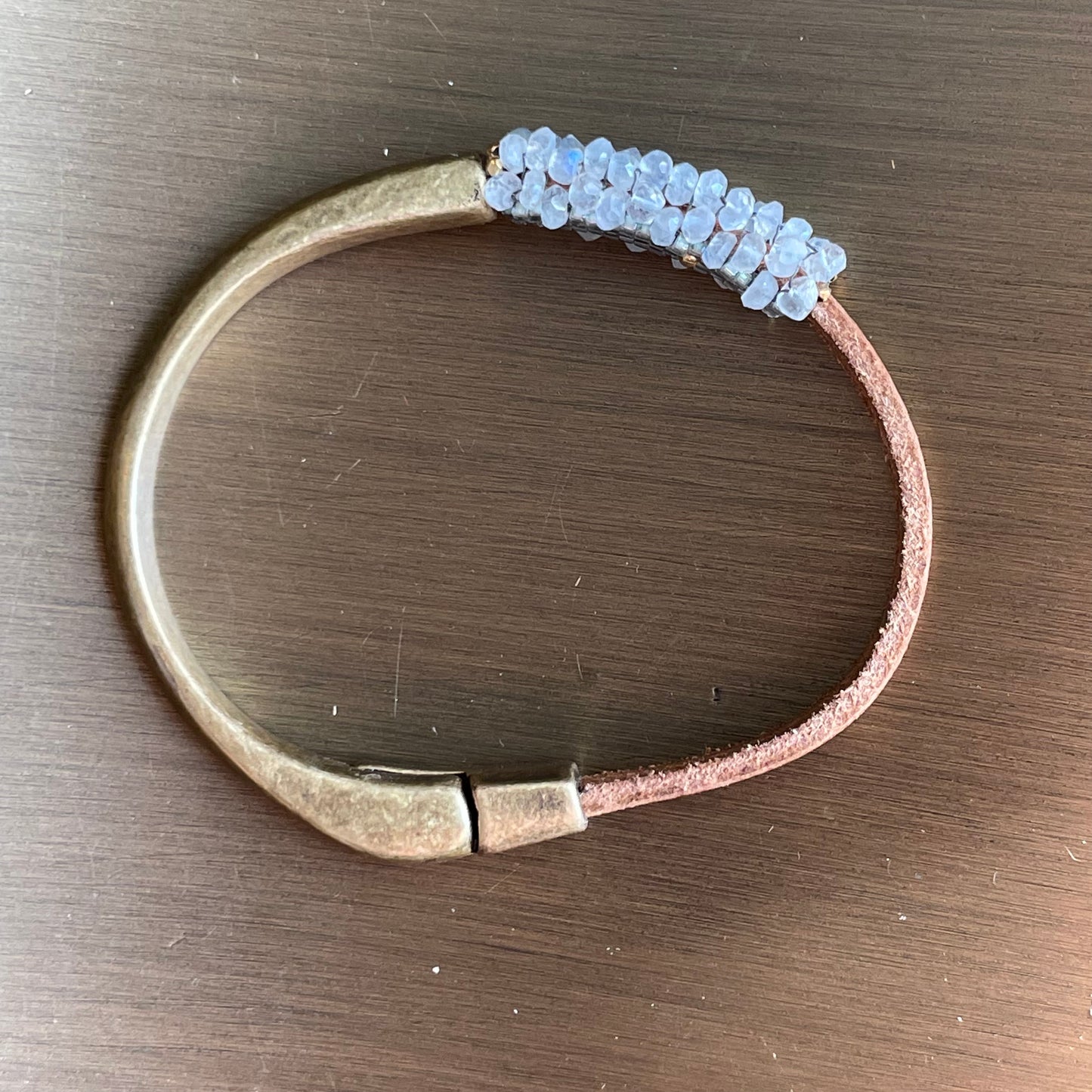 Moonstone and leather bracelet