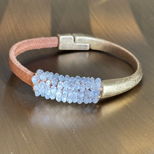 Moonstone and leather bracelet