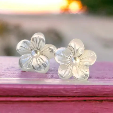 Hibiscus Mother of Pearl Stud Earrings