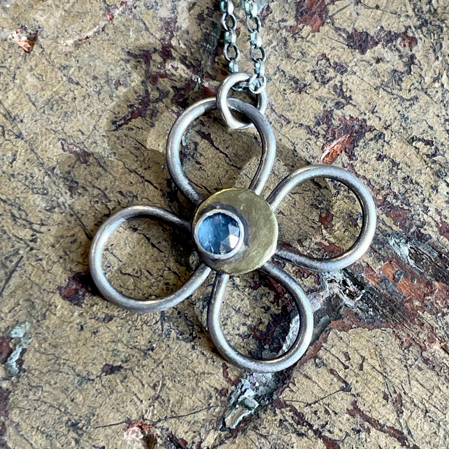 Kyanite Flower Pendant Necklace