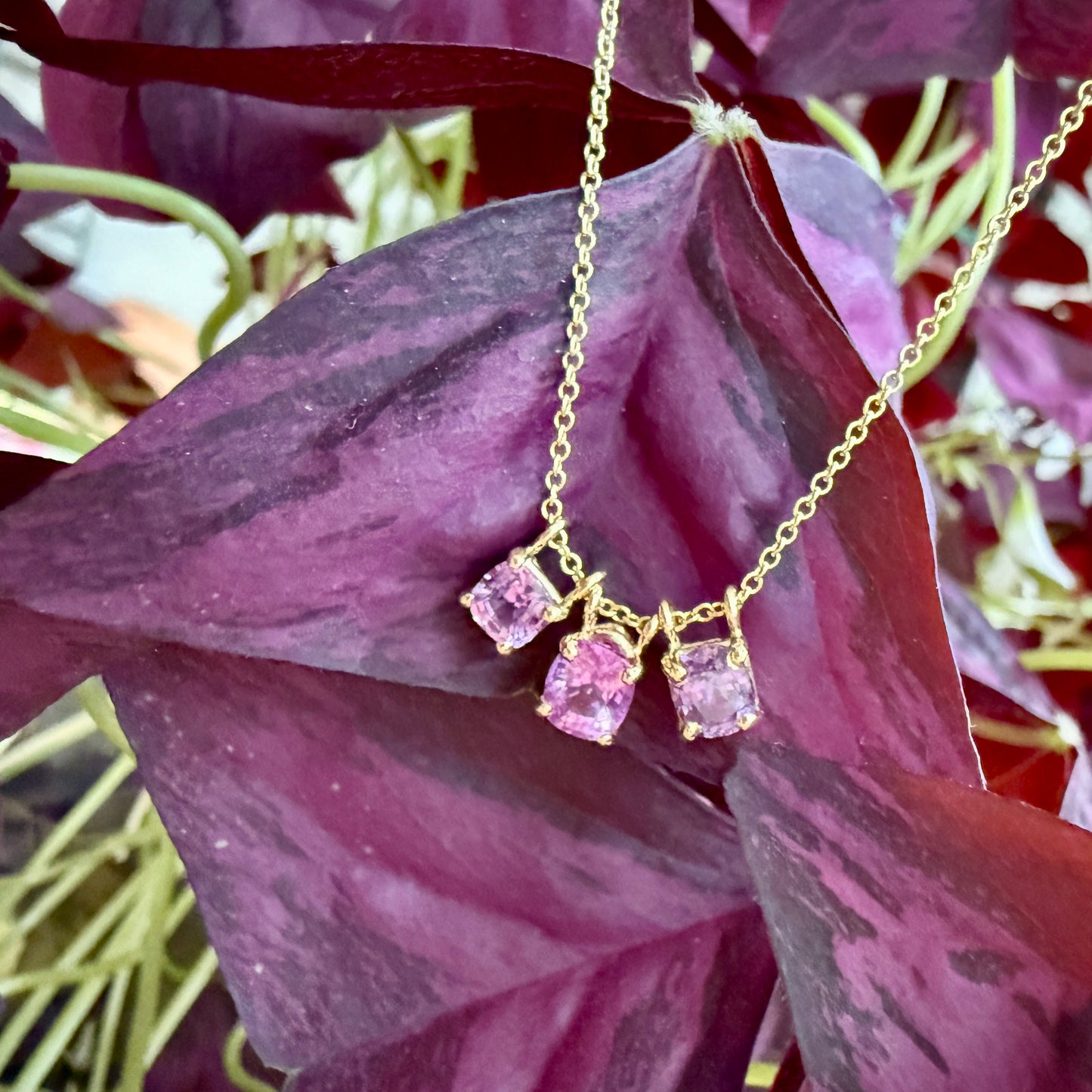 Hot Pink Sapphire Trio Pendant Necklace