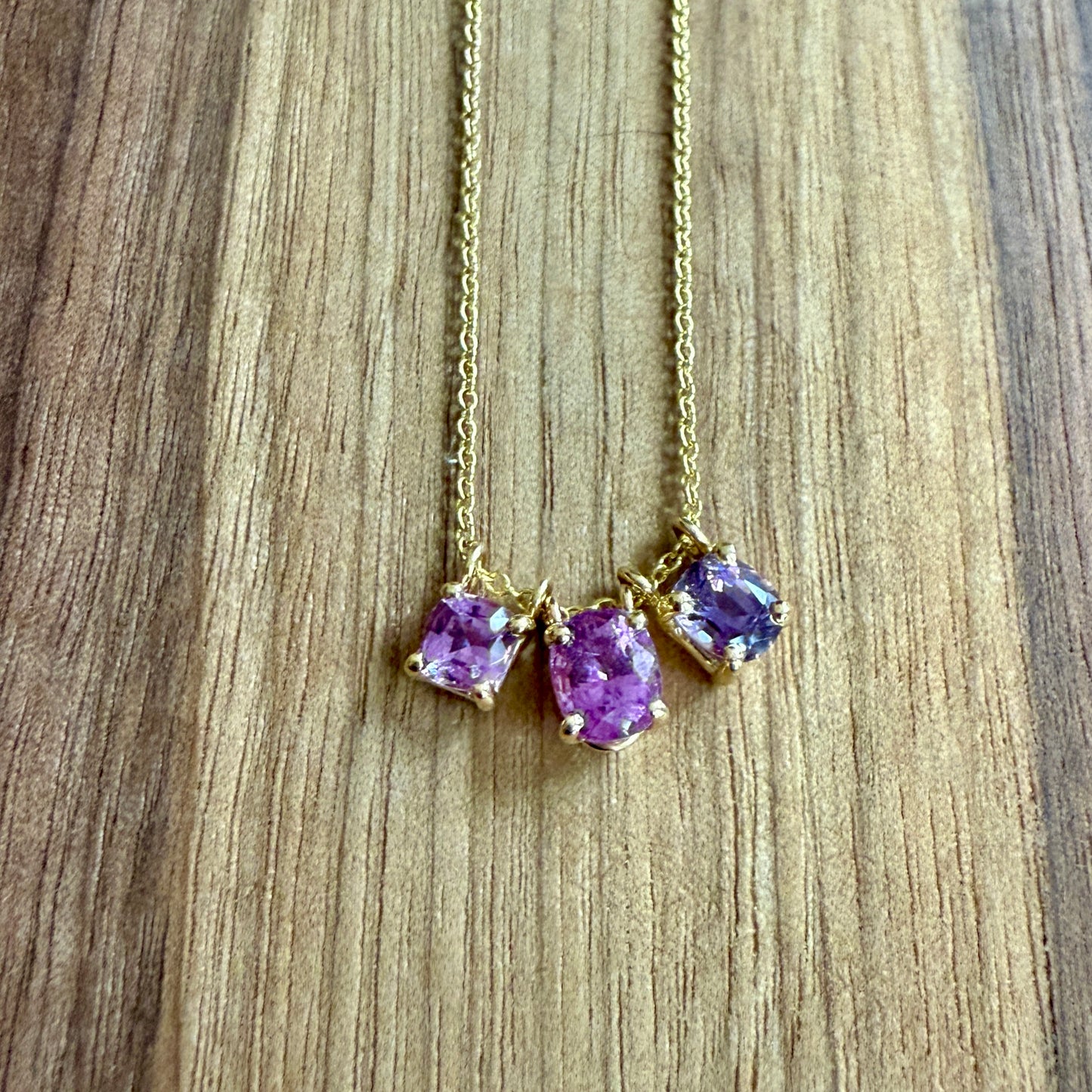 Hot Pink Sapphire Trio Pendant Necklace