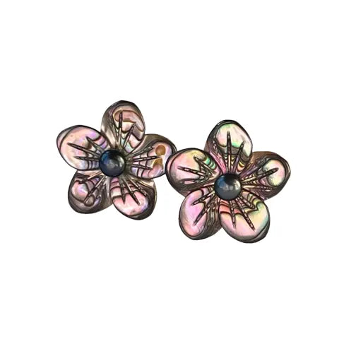 Hibiscus Pinctada Flower Stud Earrings