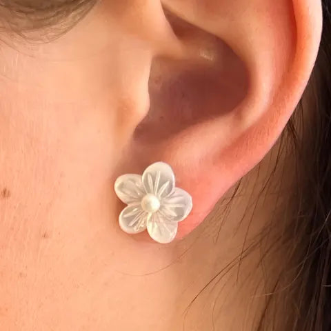 Hibiscus Mother of Pearl Stud Earrings