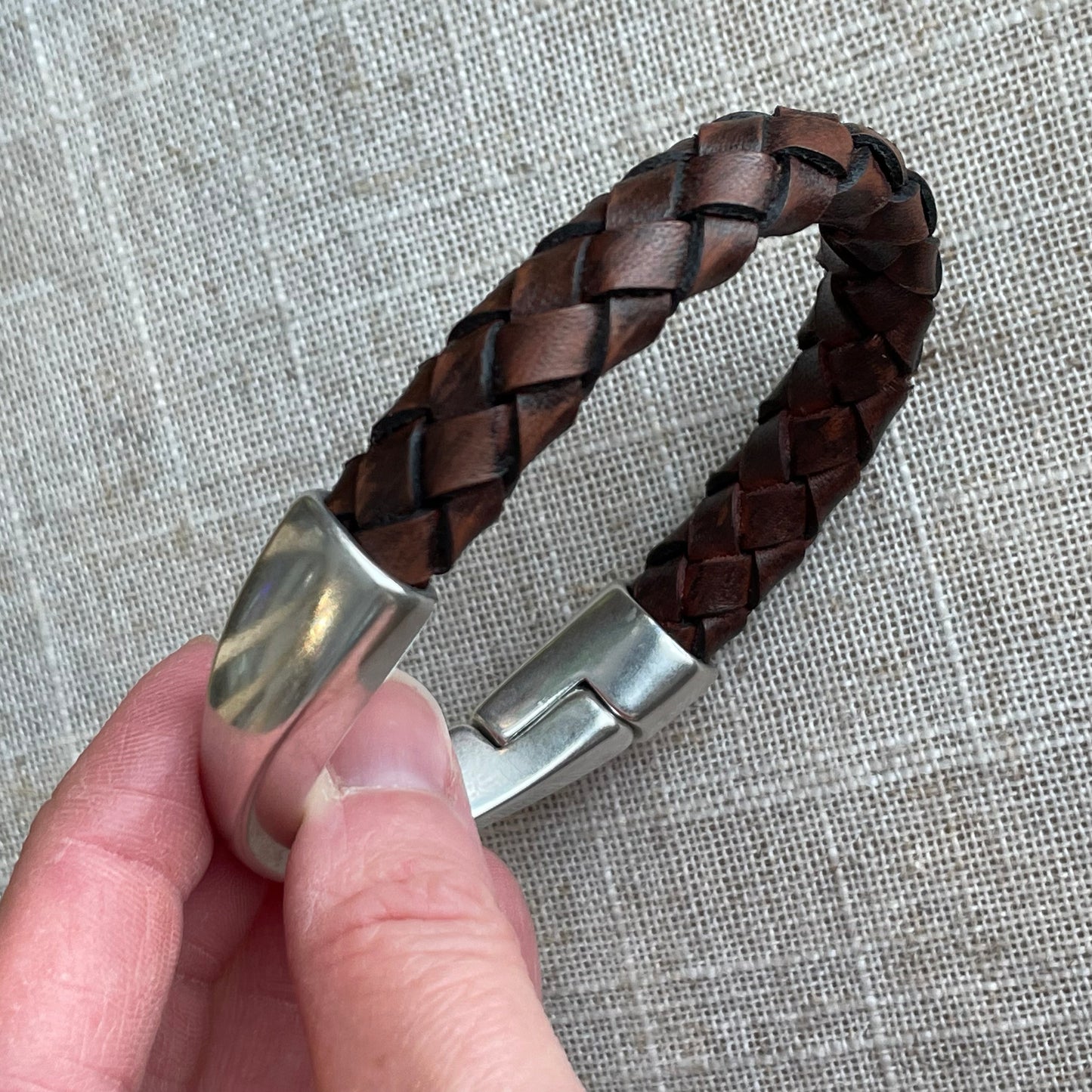 Braided Brown leather and silver bracelet