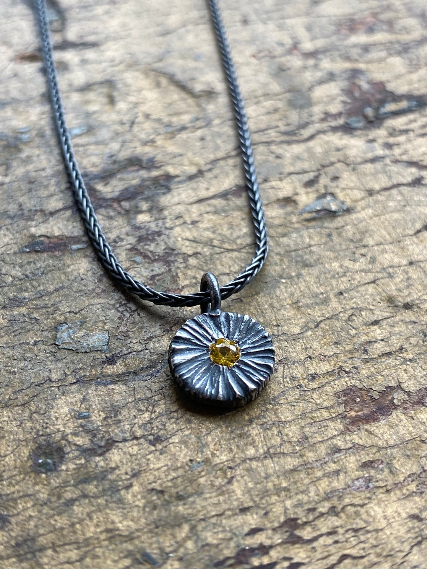 Oxidized Little Dig Yellow Sapphire Pendant Necklace