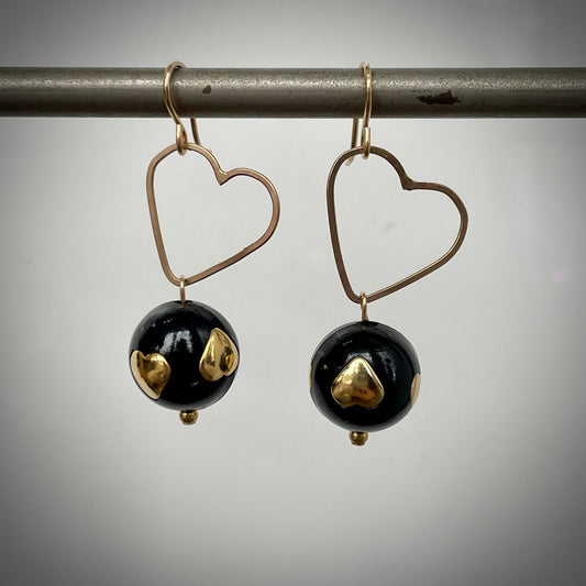 Black and Gold Hearts Earrings