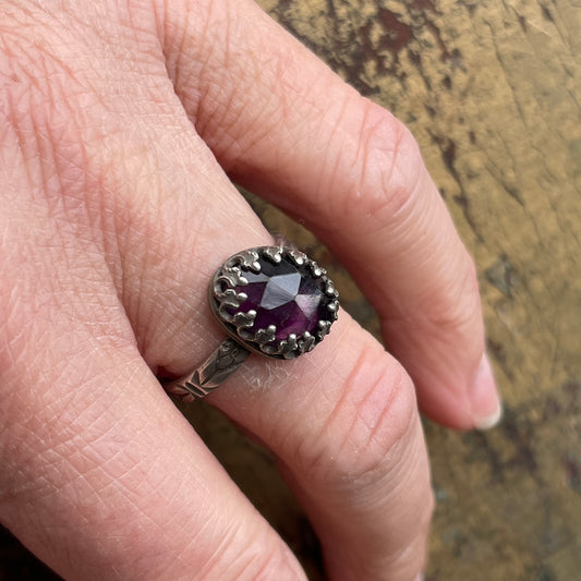 Rose Cut Purple Fluorite Ring