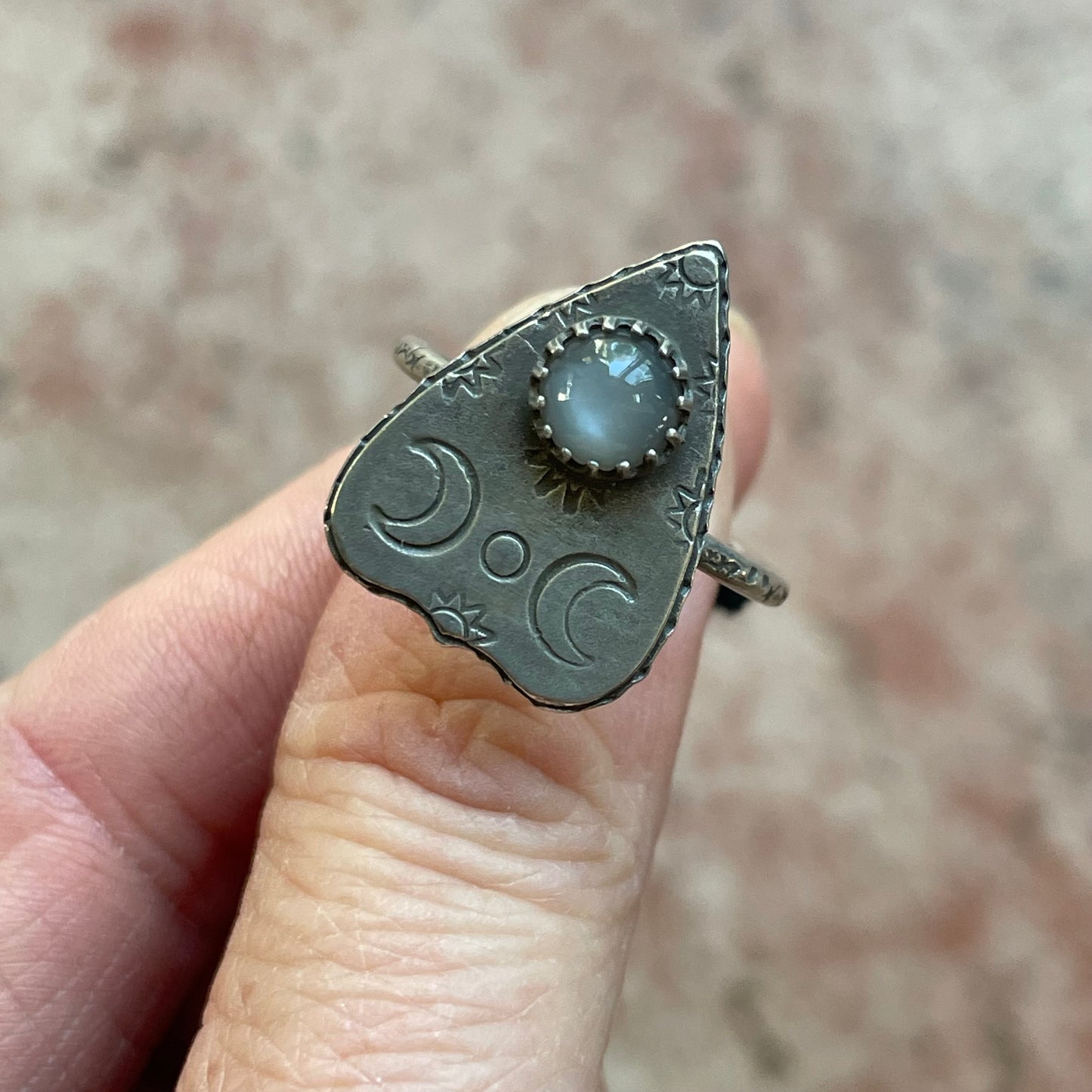 Planchette Ring With Black Moonstone