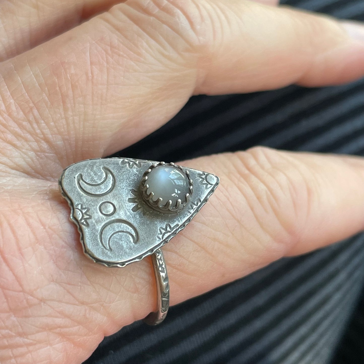 Planchette Ring With Black Moonstone