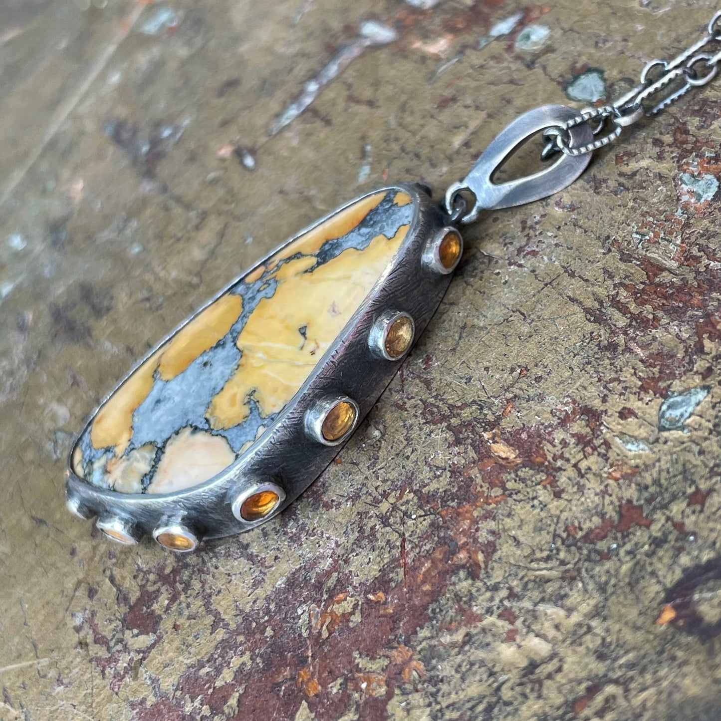 Maligano Jasper and Fire Opal Pendant Necklace