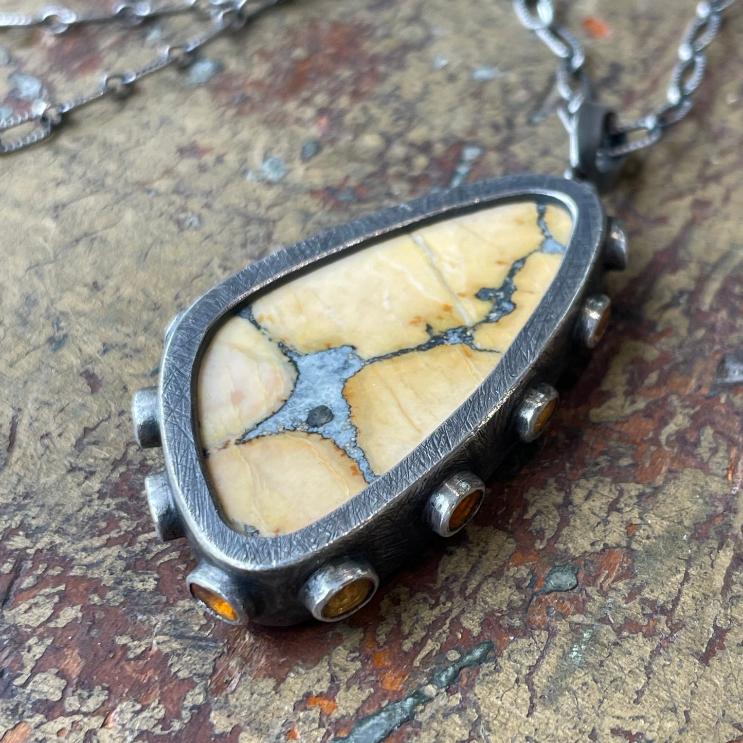 Maligano Jasper and Fire Opal Pendant Necklace