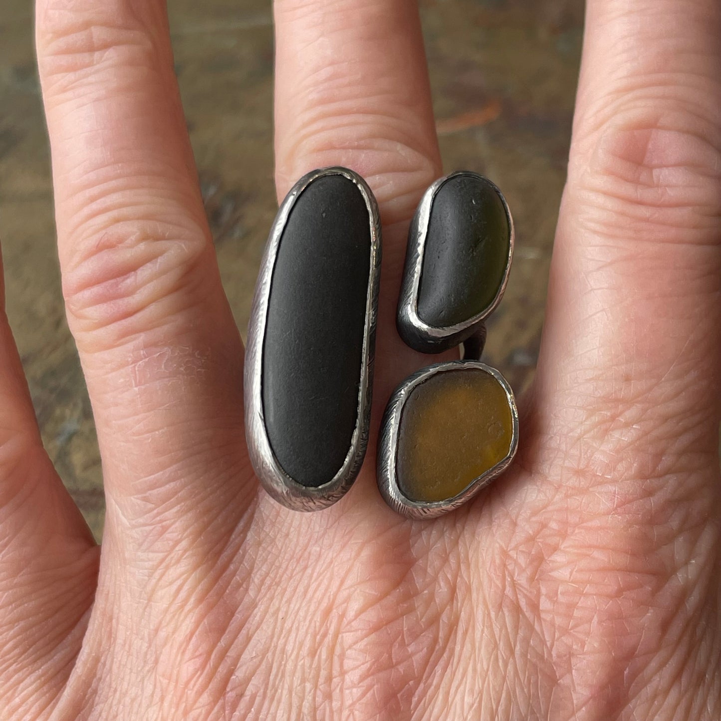 Seaglass and Beach Stone Statement Ring