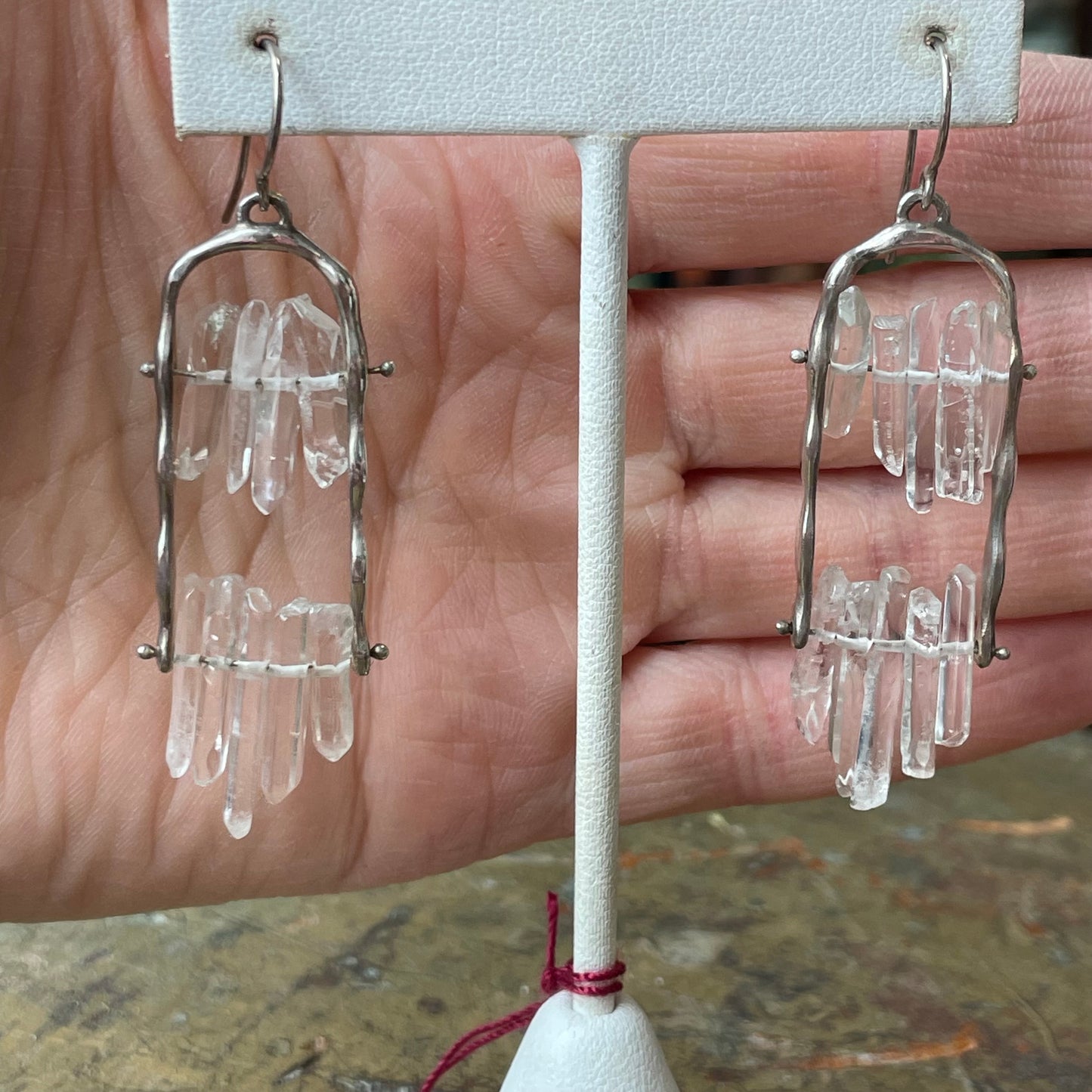 Two tiered Sterling Arch Earrings with quartz