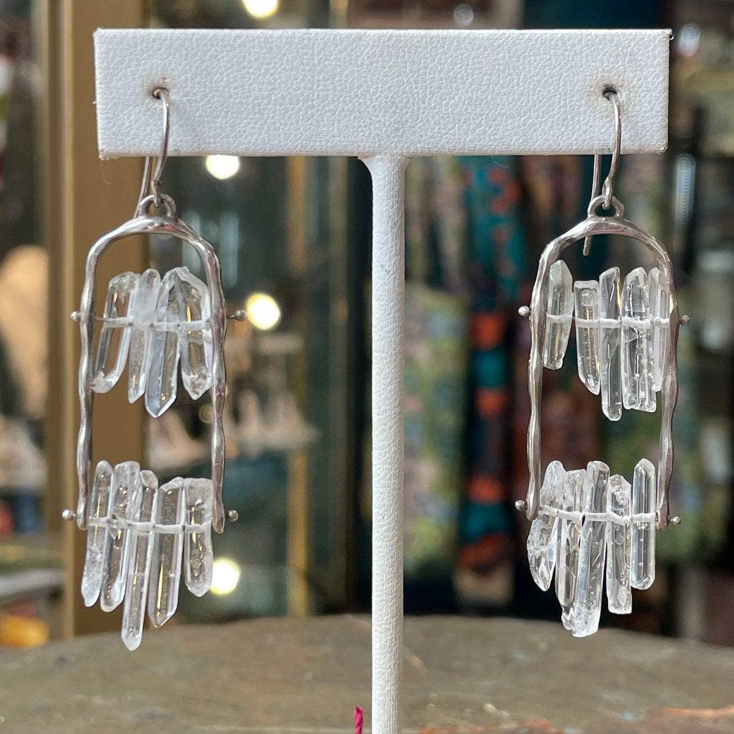 Two tiered Sterling Arch Earrings with quartz