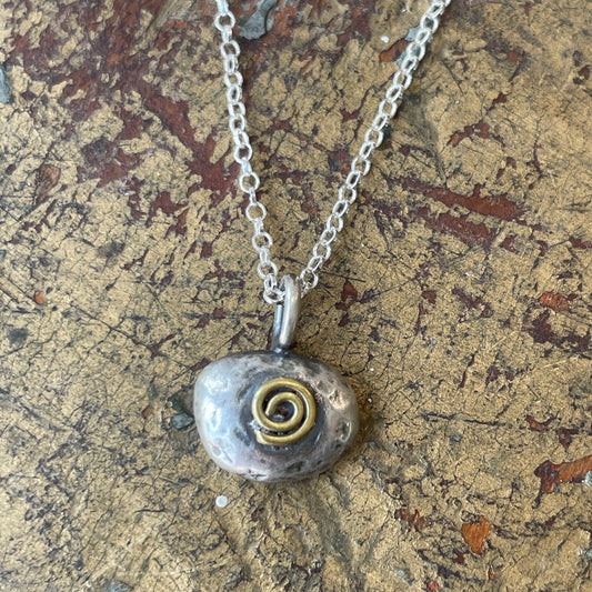 Sterling and brass free form spiral pendant