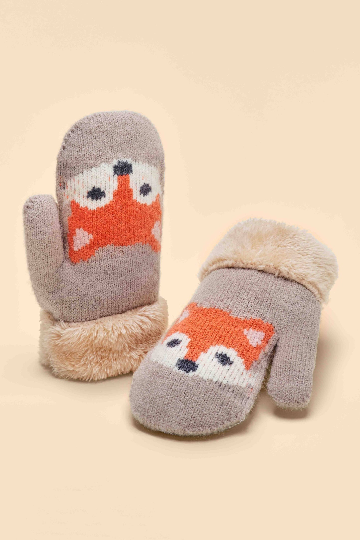 Kids Knitted Mittens - Fox, Slate