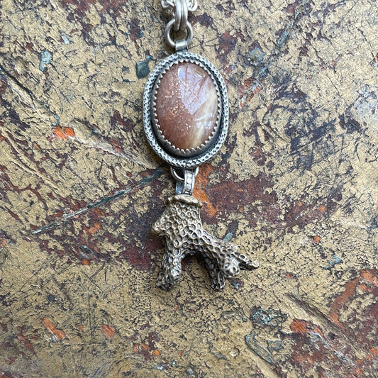 Sunstone Pendant with Cast Bronze Coral