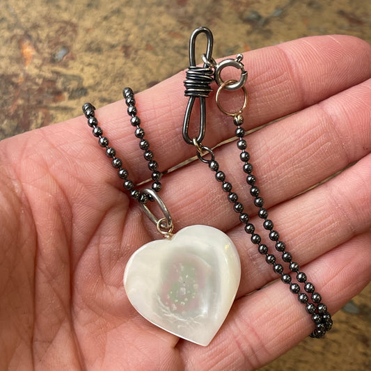 Mother of Pearl Heart Charm Necklace