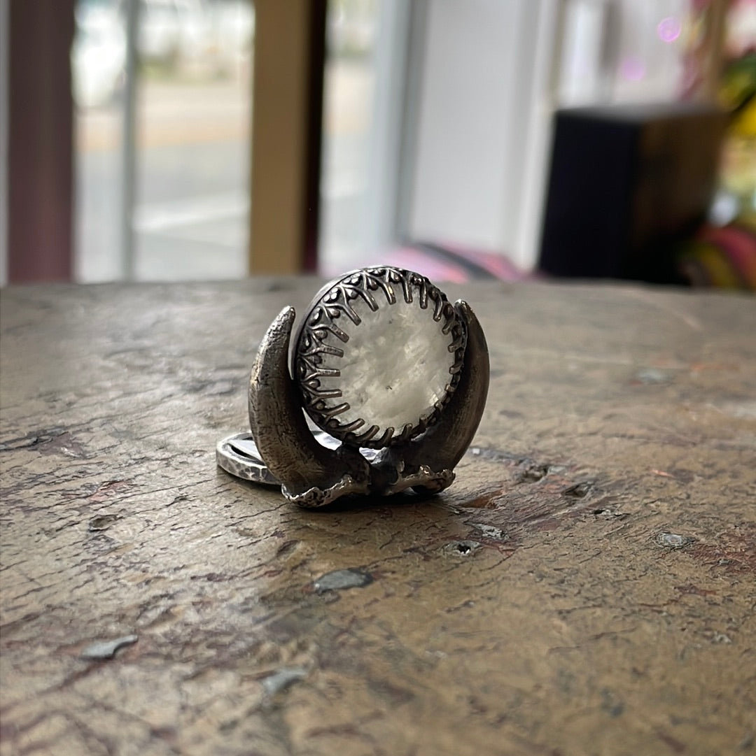 Coyote Claw Ring with Jumbo Rainbow Moonstone