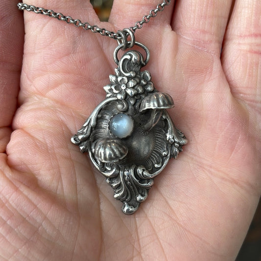 Mushroom Pendant with Black Moonstone