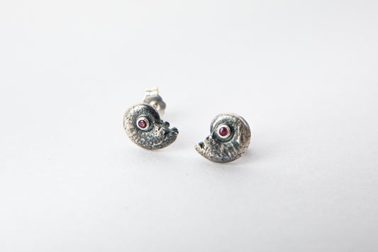 Sterling Ammonite Studs with Ruby