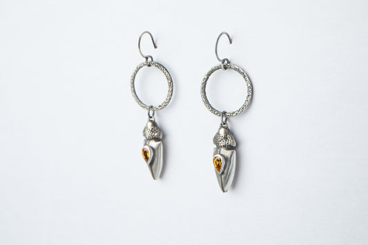 Dangling Beetle Earrings with Mandarin Garnets