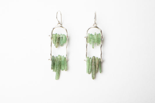 Silver Arch Earrings with Green Kyanite