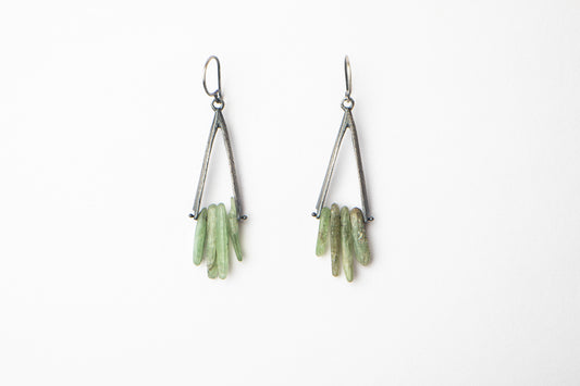 Silver Arch Earrings with Green Kyanite