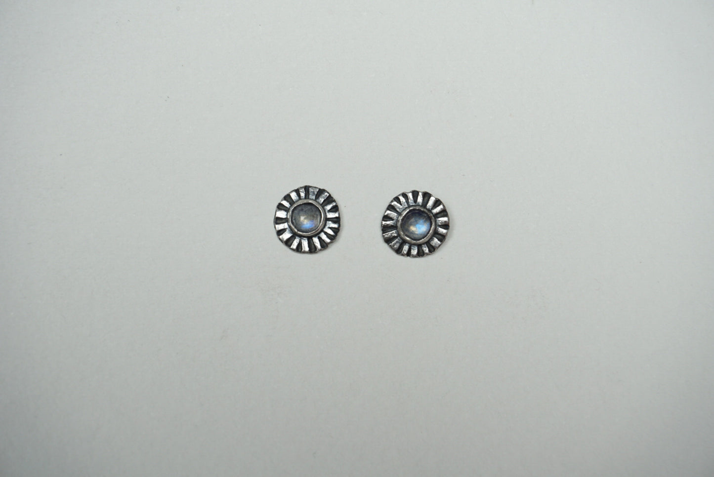 Small sterling silver ridge circle post stud earring with moonstone