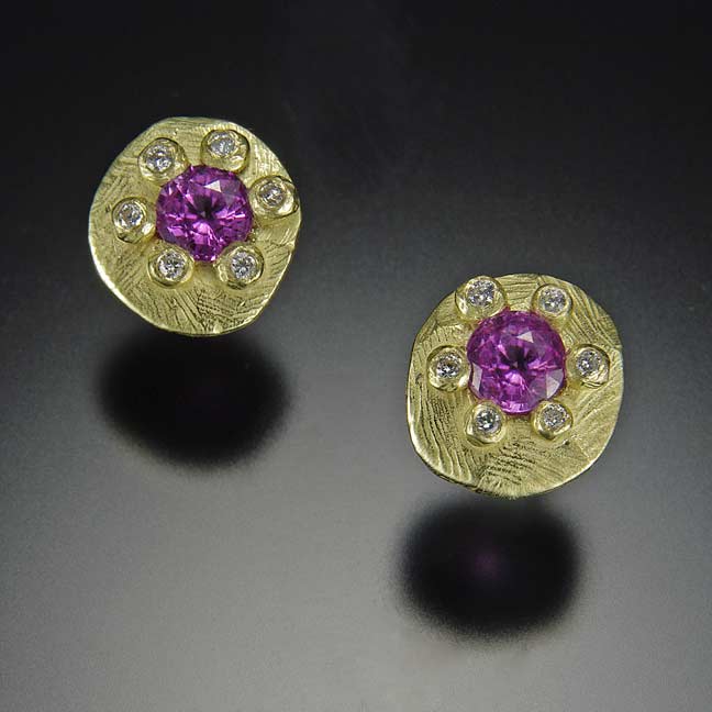 Pink Sapphire and Diamonds "Rock" Stud Earrings