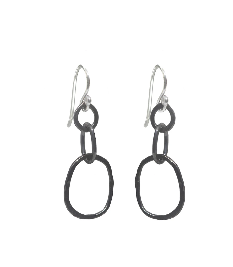 Large Oxidized Organic Link Earrings with Sterling earwires
