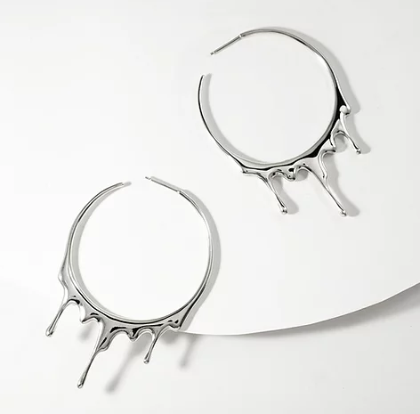 Dripping Circular Hoop Large- Silver