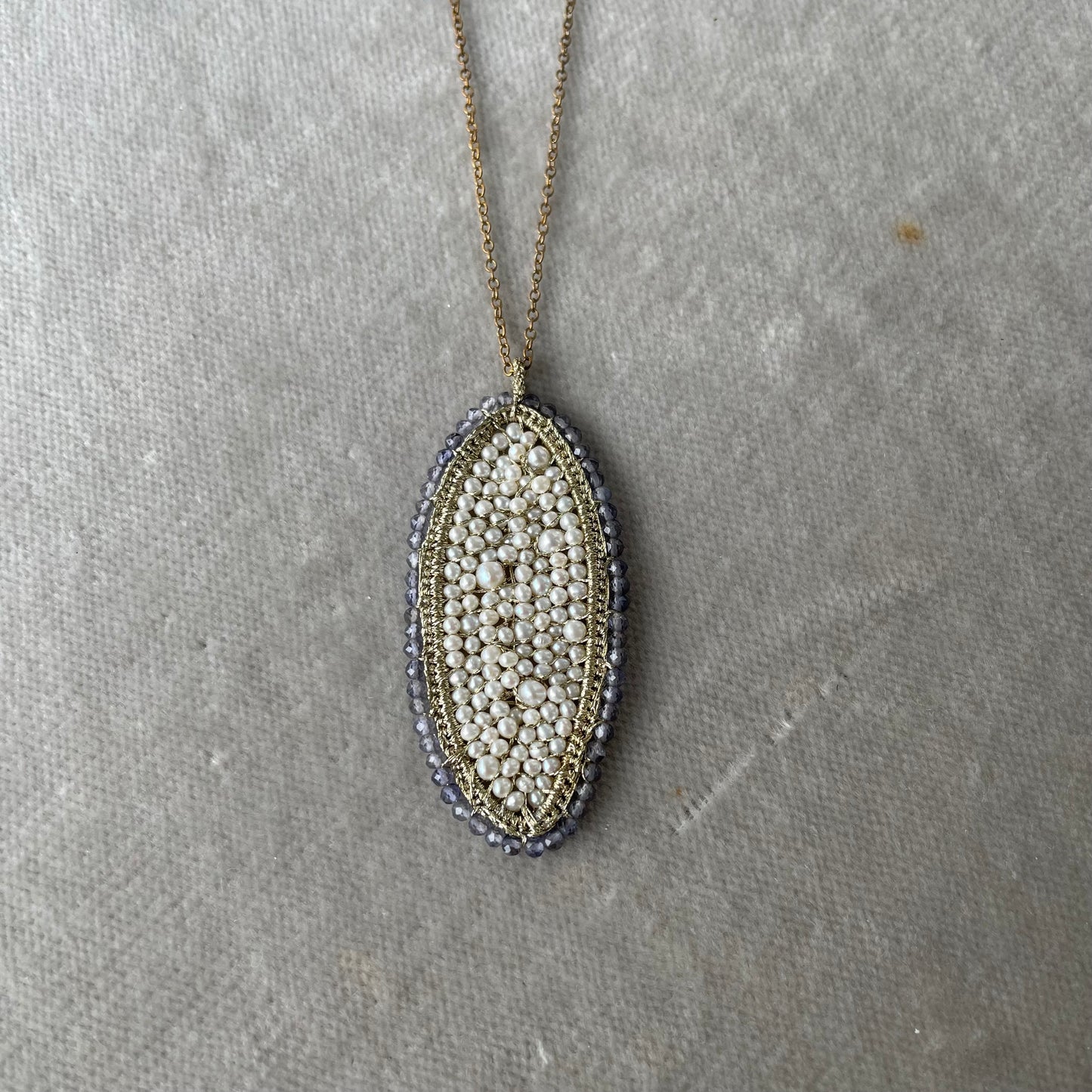 Woven Pearl and Semi-Precious Pendant