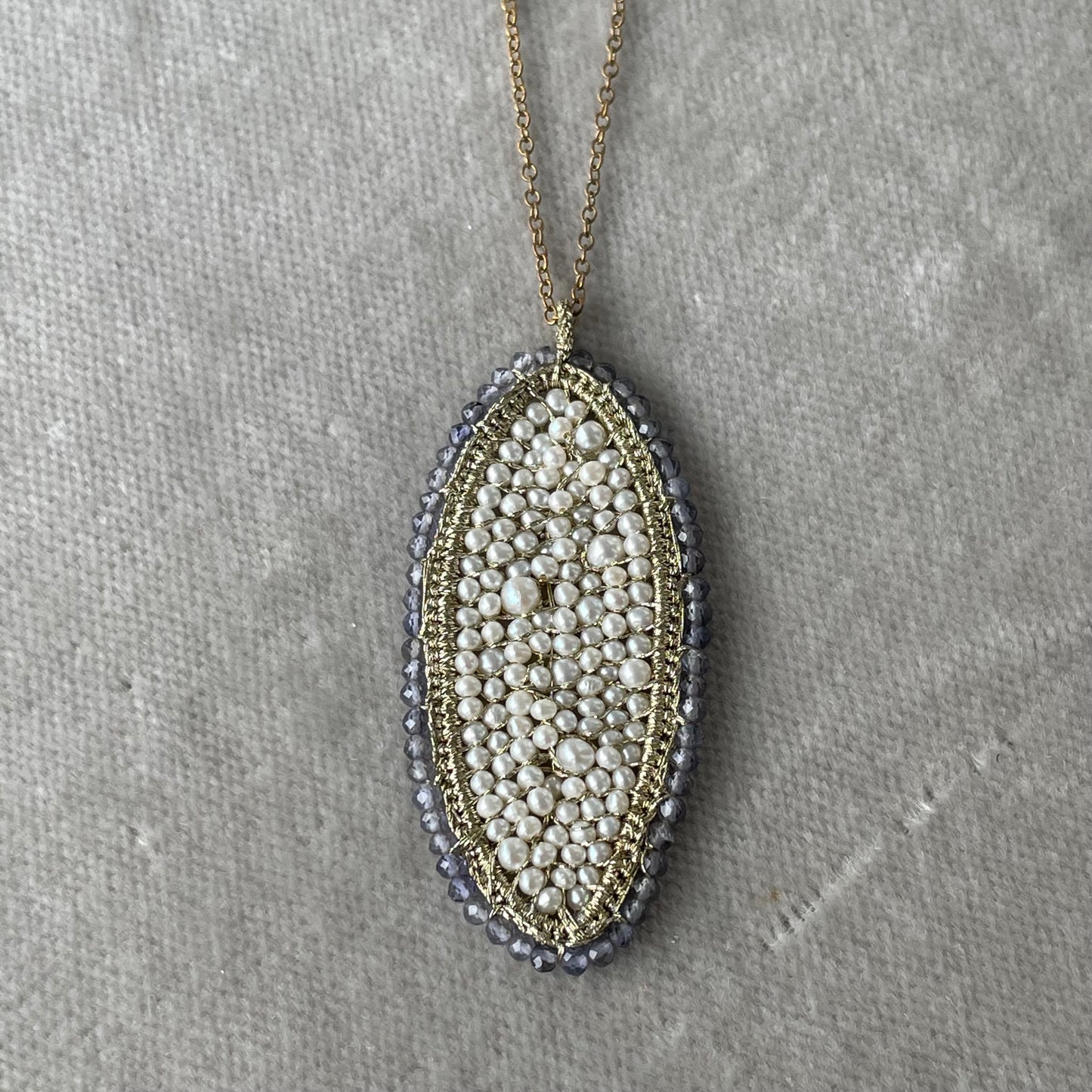 Woven Pearl and Semi-Precious Pendant