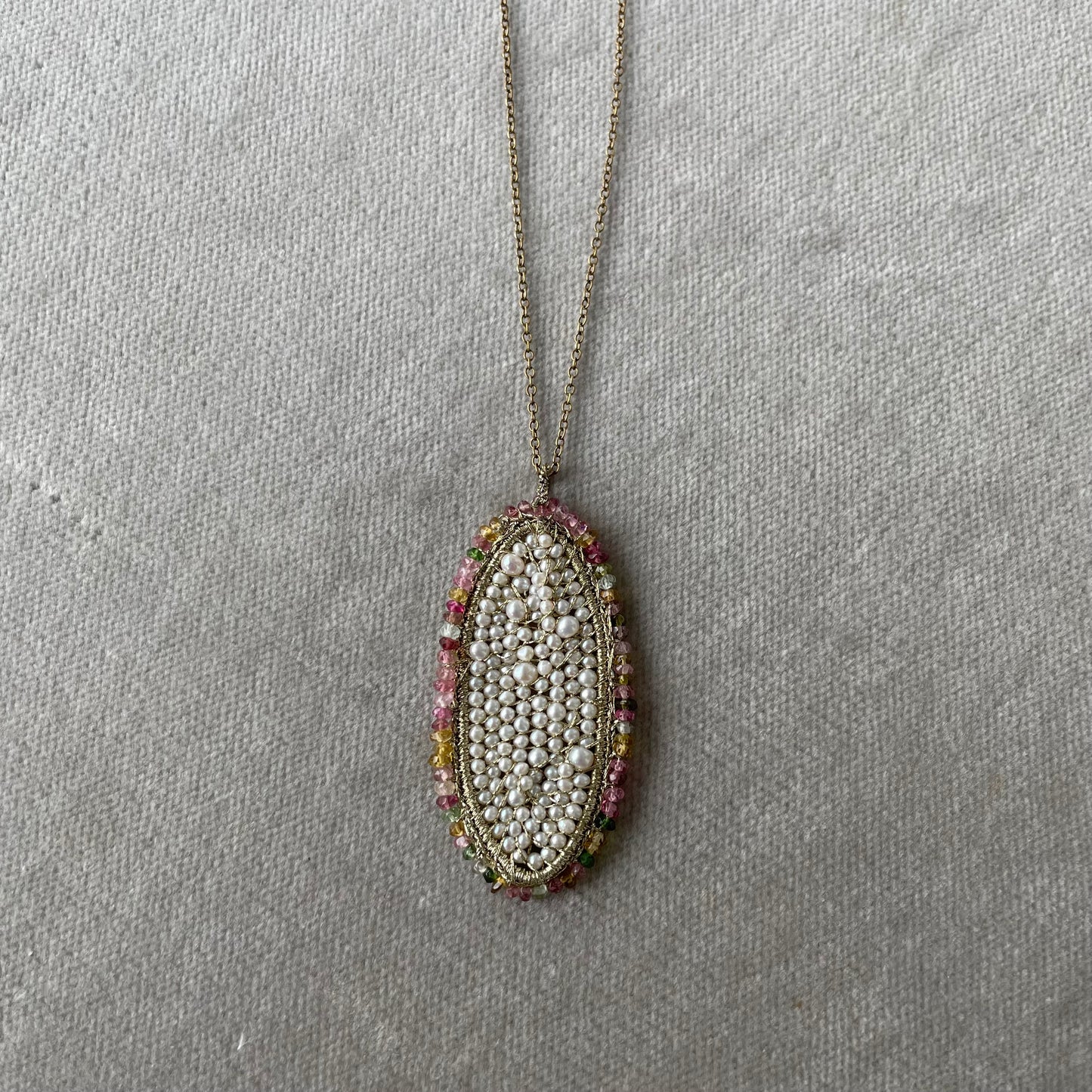 Woven Pearl and Semi-Precious Pendant