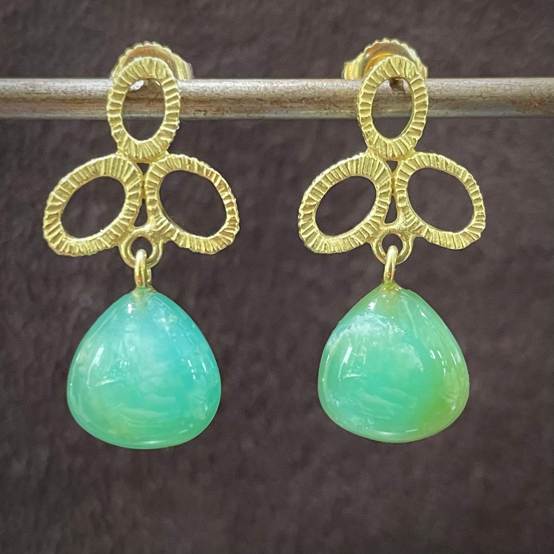 Pearl Drop and selling Apple Green Chrysoprase Fringe Gold Earrings - Grande