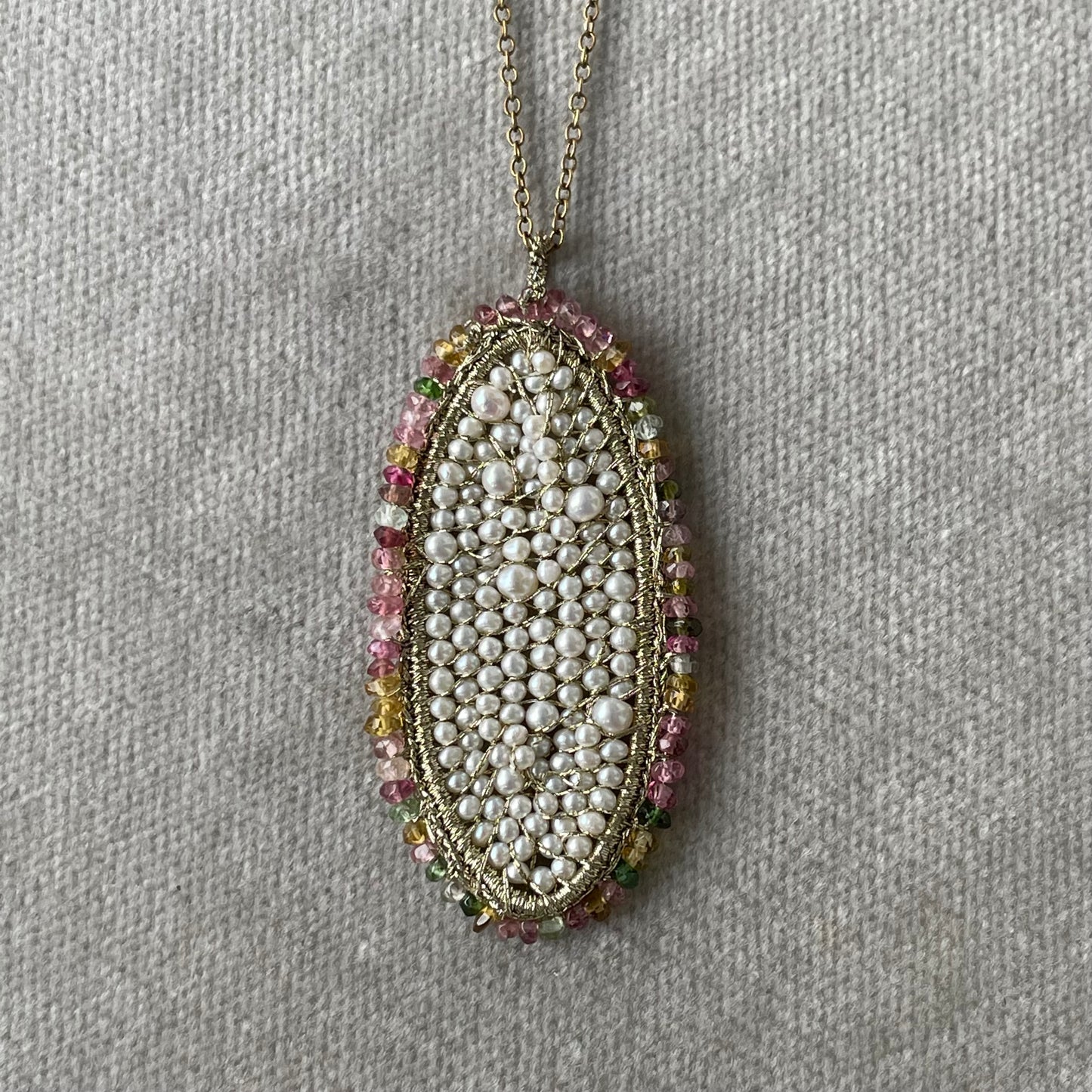 Woven Pearl and Semi-Precious Pendant