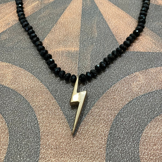 Bronze Lightening Bolt on Jet Beads